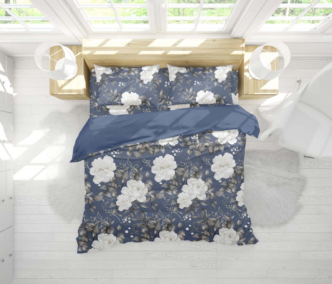Bedding set Blue Flowers Euro Bedroom