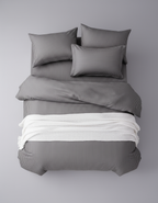 Premium grey striped bedding - overhead view