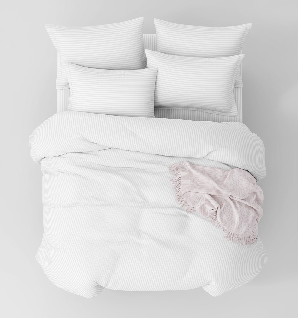 Premium white striped bedding - overhead view