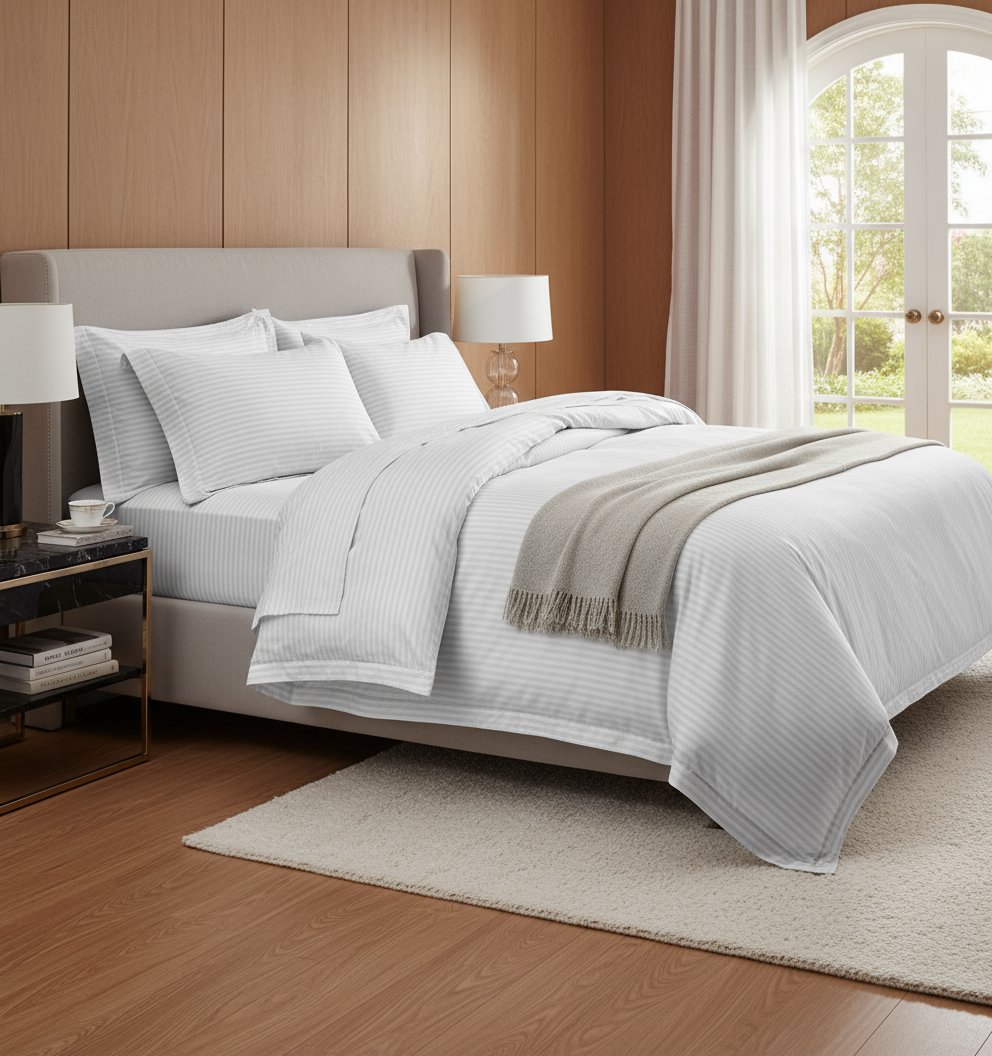 Premium white striped bedding