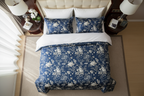 This new version will show your navy blue floral bedding set from a fresh perspective, giving customers another view of the product while maintaining that premium, elegant look. Create a 5 more